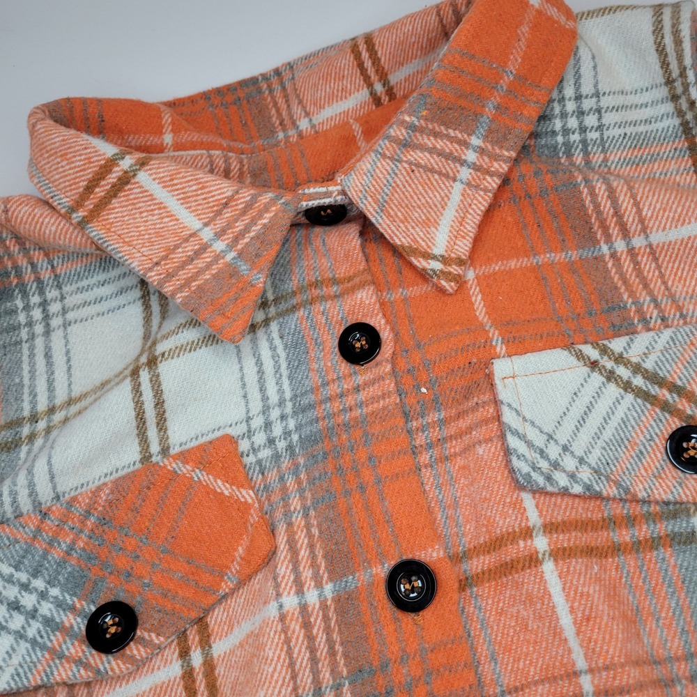 Temu Plaid Button Down Vest Women‎ 2XL Orange Grey Excellent Sleeveless Flannel